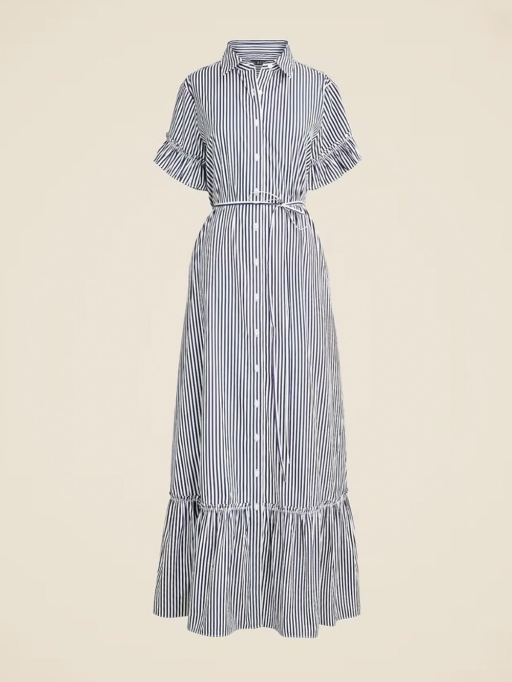 J. Crew Striped Button-Front Maxi Shirt Dress in Navy and White